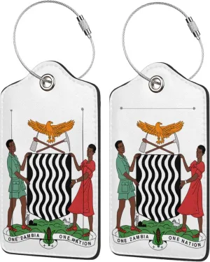Zambia National Emblem Luggage Tags Pu Leather with Privacy Cover Label Address Card and Durable Metal Ring Suitable for Men Women Handbags Backpacks