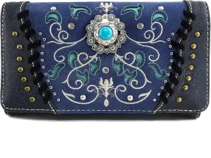 Zelris Spring Bloom Western Concho Women Crossbody Wrist Trifold Wallet