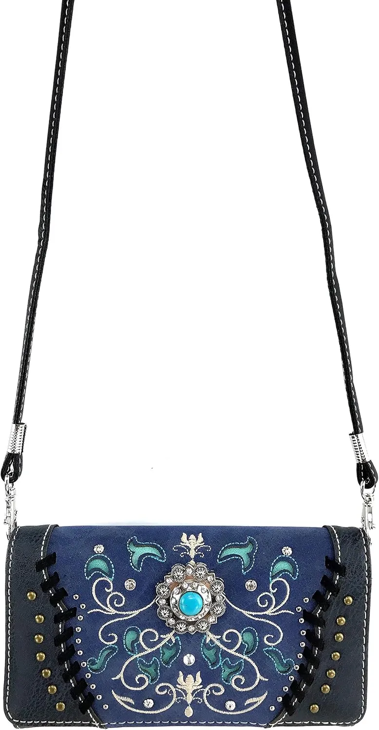 Zelris Spring Bloom Western Concho Women Crossbody Wrist Trifold Wallet