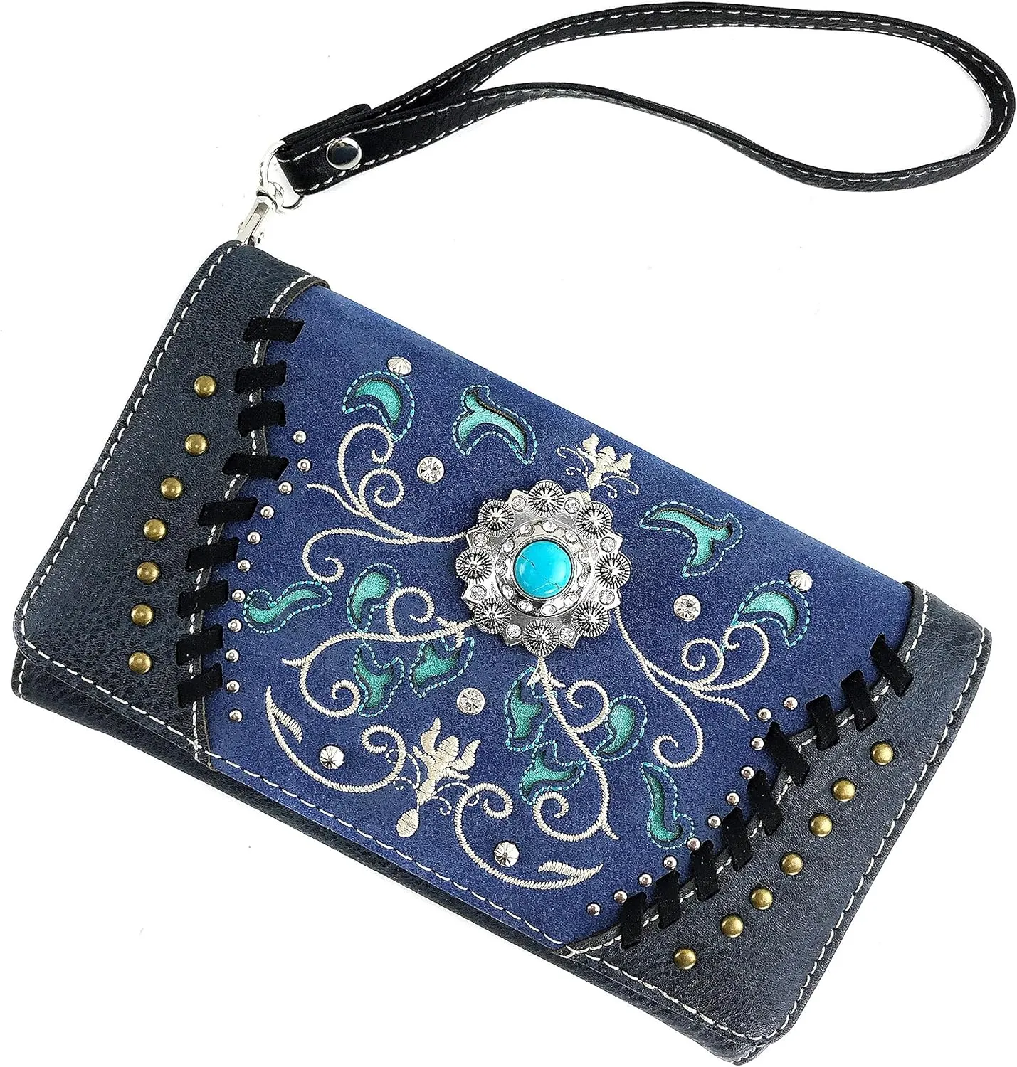 Zelris Spring Bloom Western Concho Women Crossbody Wrist Trifold Wallet