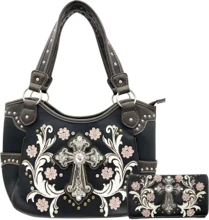 Zelris Western Cross Daisy Flower Women Conceal Carry Tote Handbag Purse Set