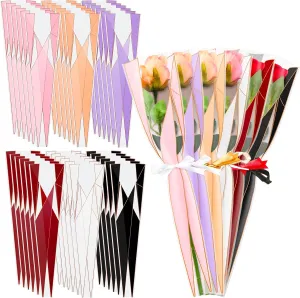 Zhanmai 300 Pcs Single Rose Sleeve Single Flower Stem Wrapping Bags Florist Packaging Supplies for Valentine‘s Day Mother's Day Wedding Anniversary Birthday, 6 Colors