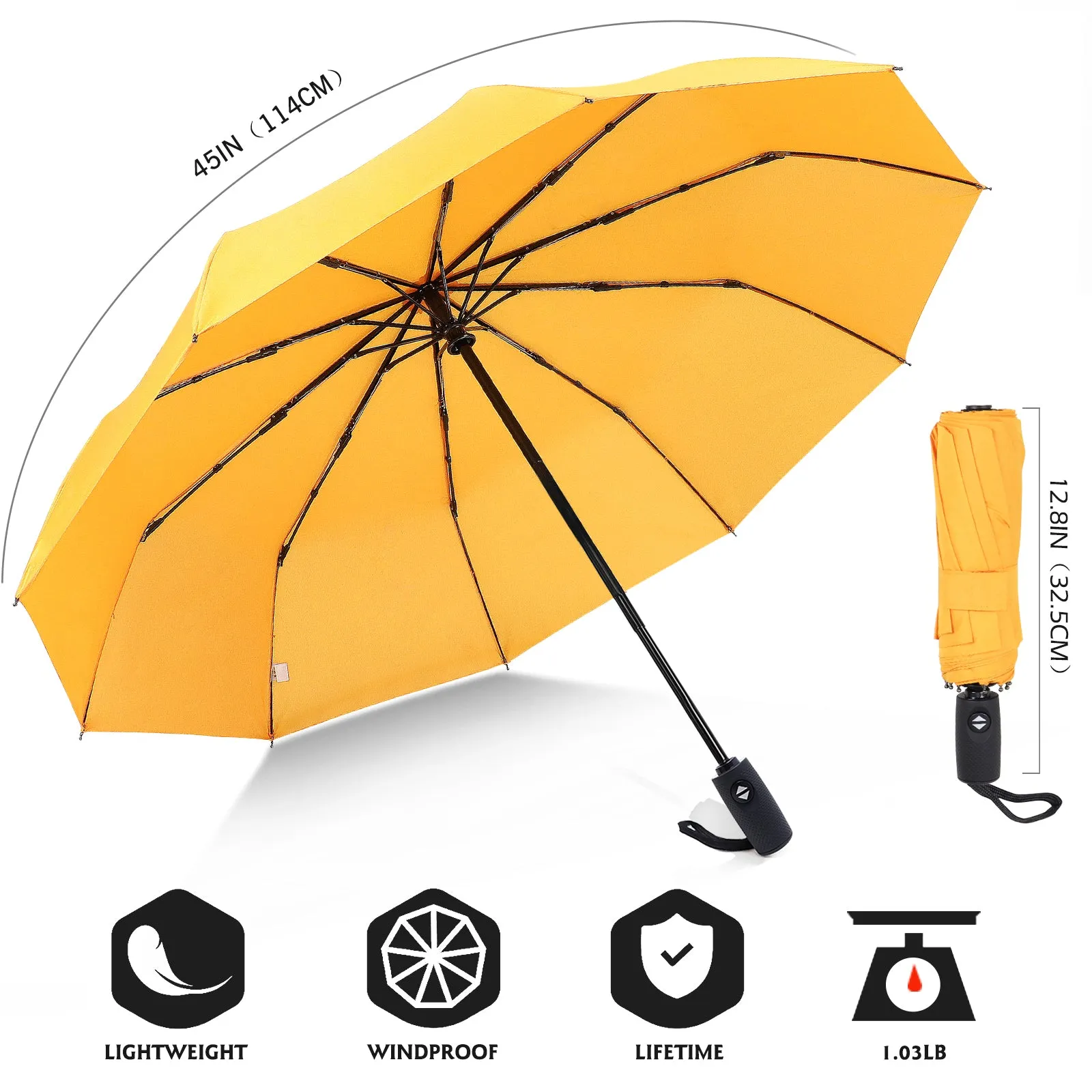 ZOMAKE Small Travel Umbrella Compact Portable Collapsible Umbrellas for Rain, Windproof, Automatic Lightweight Paraguas for Women, Men(Yellow)
