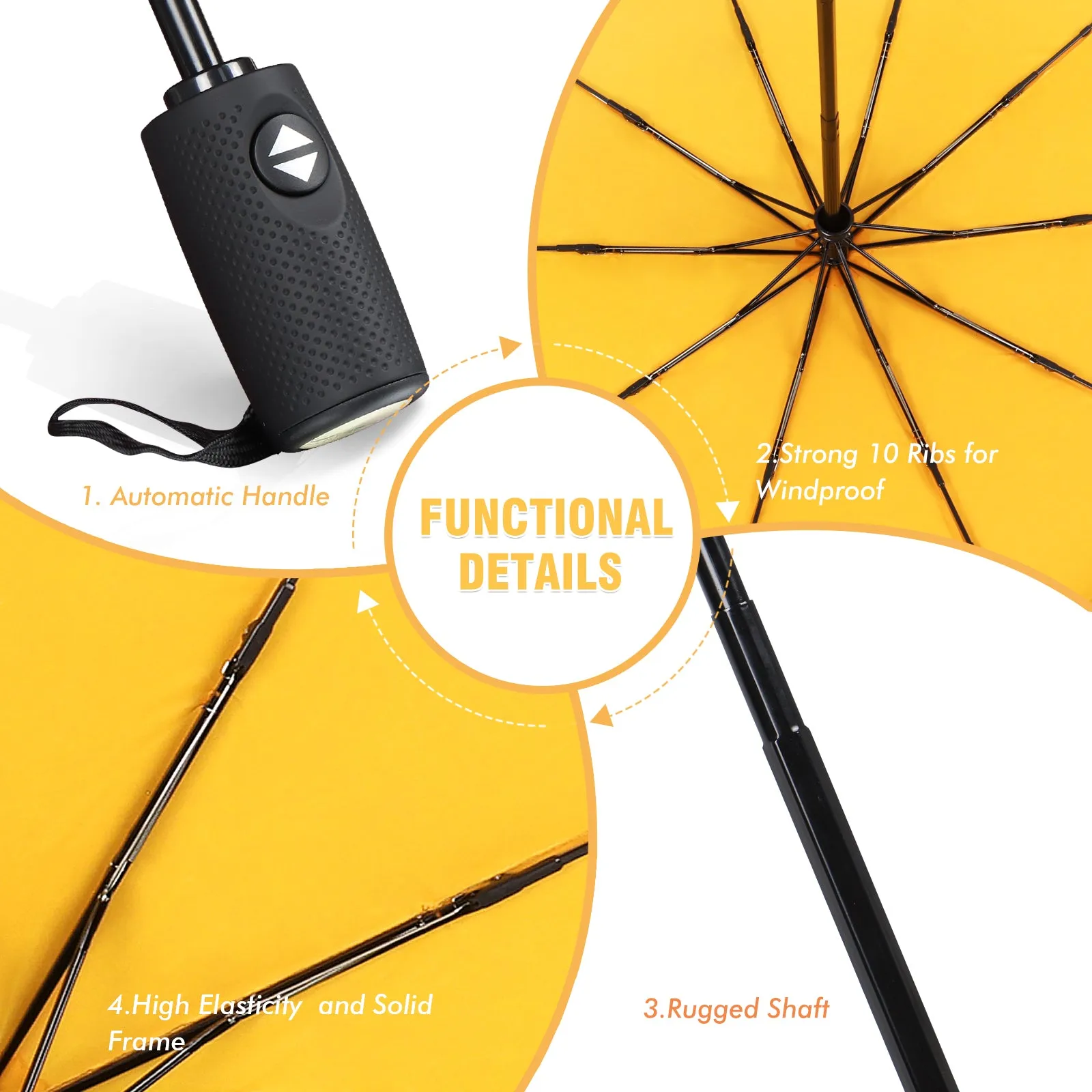 ZOMAKE Small Travel Umbrella Compact Portable Collapsible Umbrellas for Rain, Windproof, Automatic Lightweight Paraguas for Women, Men(Yellow)