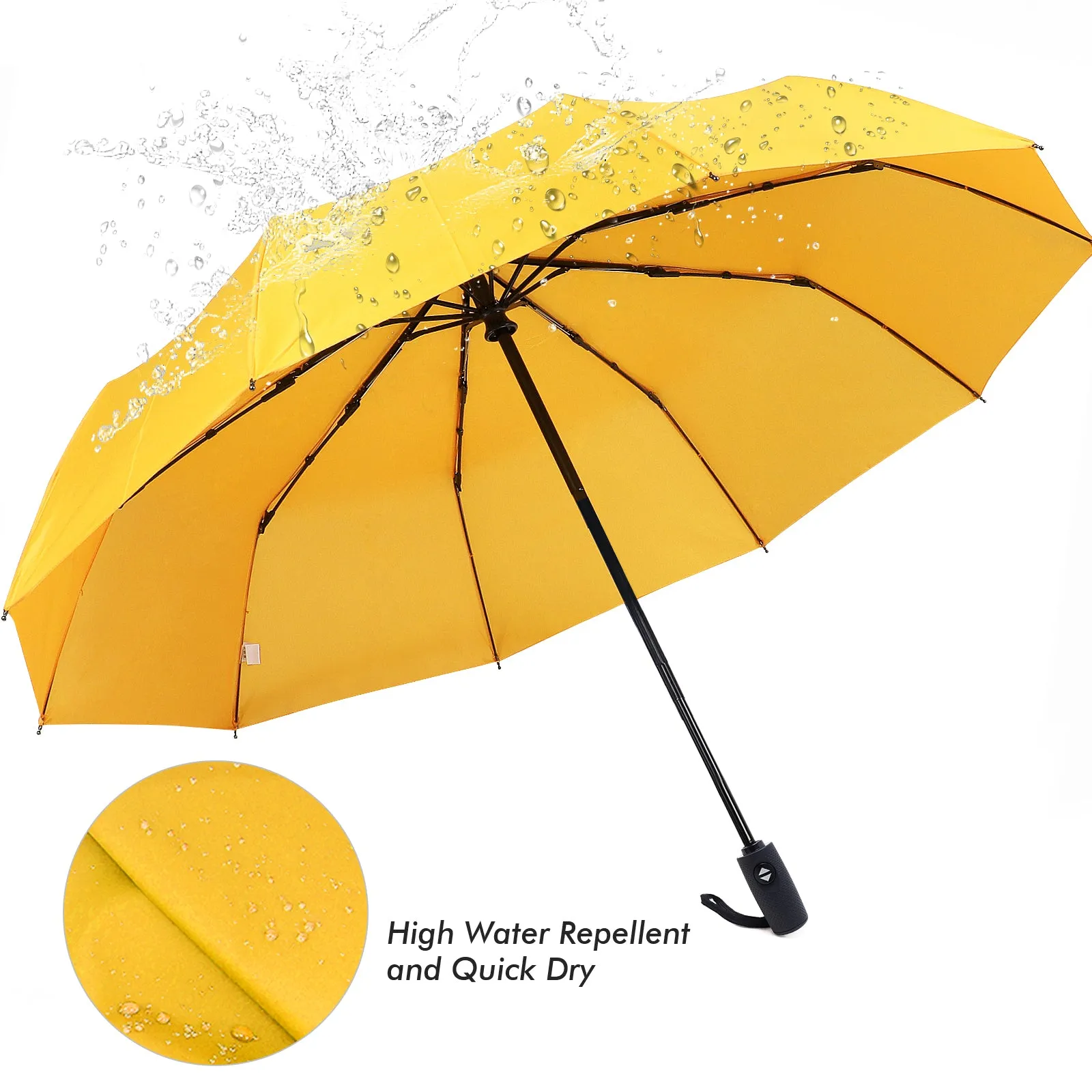 ZOMAKE Small Travel Umbrella Compact Portable Collapsible Umbrellas for Rain, Windproof, Automatic Lightweight Paraguas for Women, Men(Yellow)