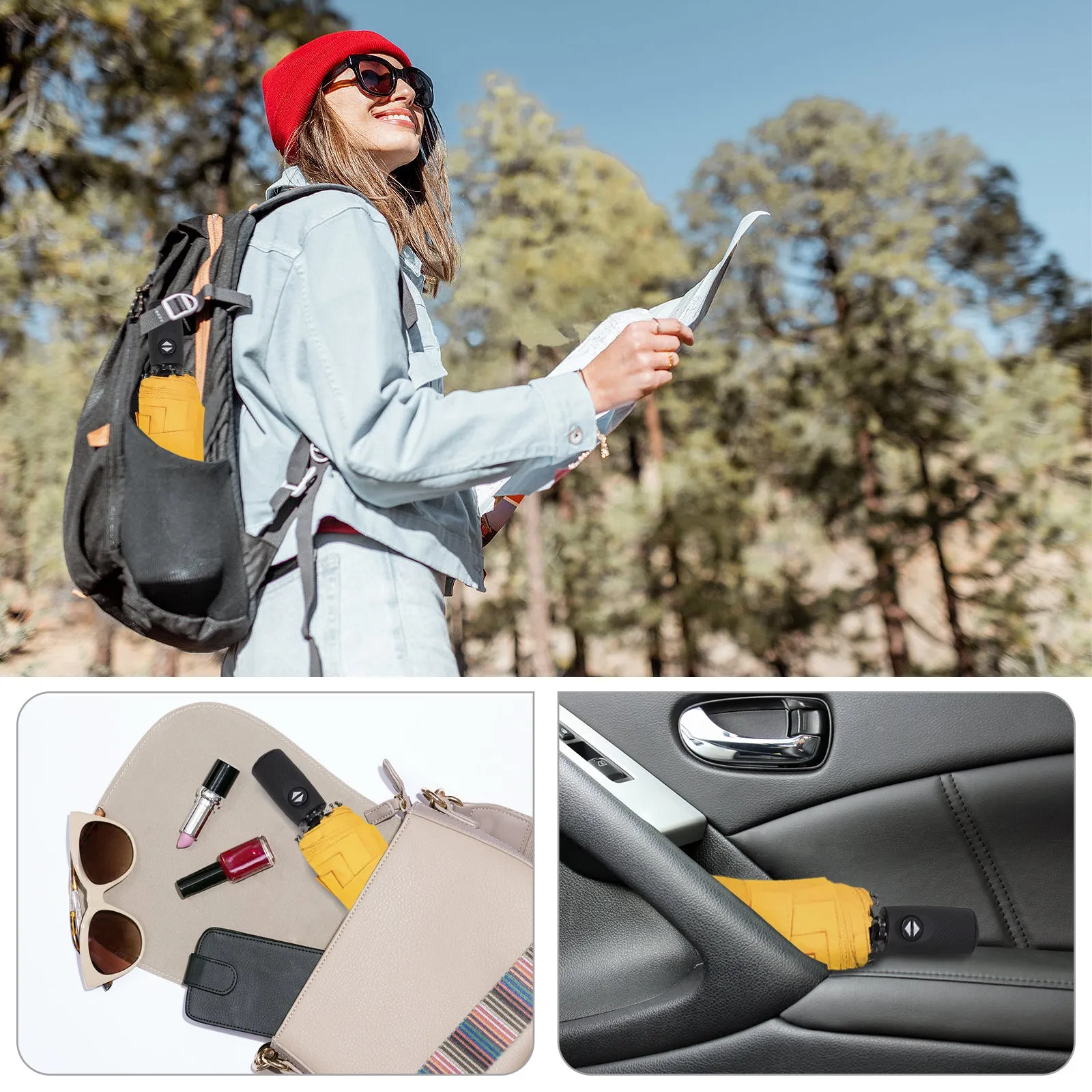 ZOMAKE Small Travel Umbrella Compact Portable Collapsible Umbrellas for Rain, Windproof, Automatic Lightweight Paraguas for Women, Men(Yellow)